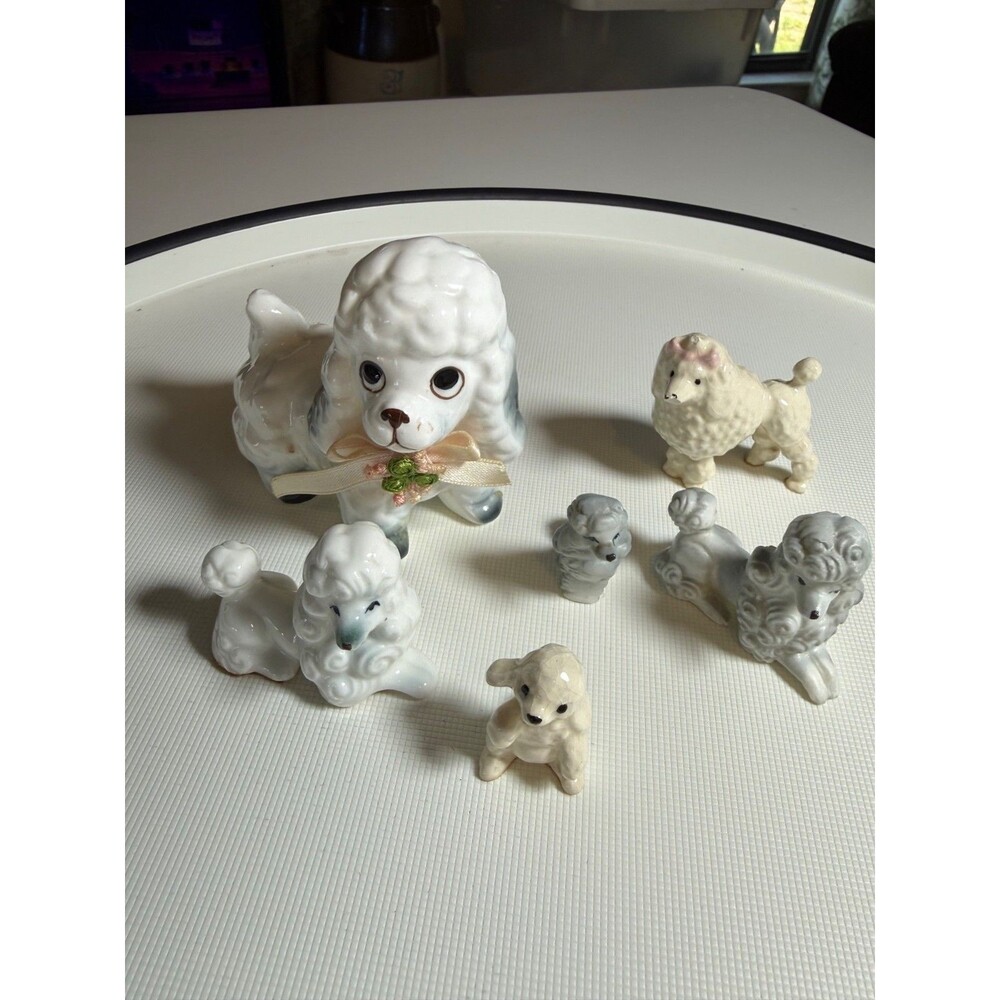 Vintage Ceramic Poodle Figurine Lot - Set Of 6 Hand-Painted Collectibles Include